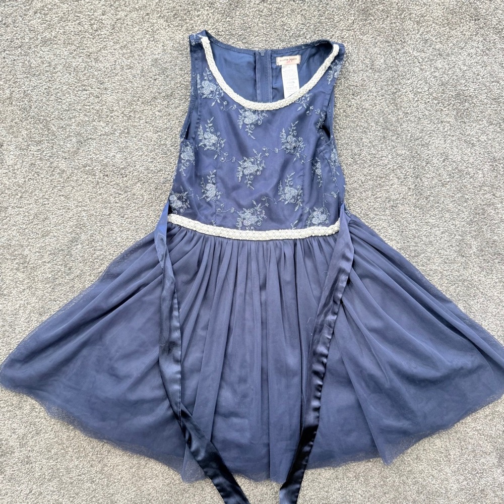 Nanette Lepore Girls Navy Blue Tulle Floral Embroidered Party Dress Size 10